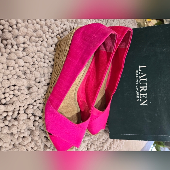 Ralph Lauren Hot Pink Peep-Toe Espadrille Wedges - Picture 4 of 4